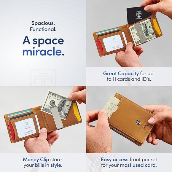 TRAVANDO Mens Slim Wallet w/Money Clip AUSTIN RFID Blocking Bifold Credit Card - Picture 2 of 6